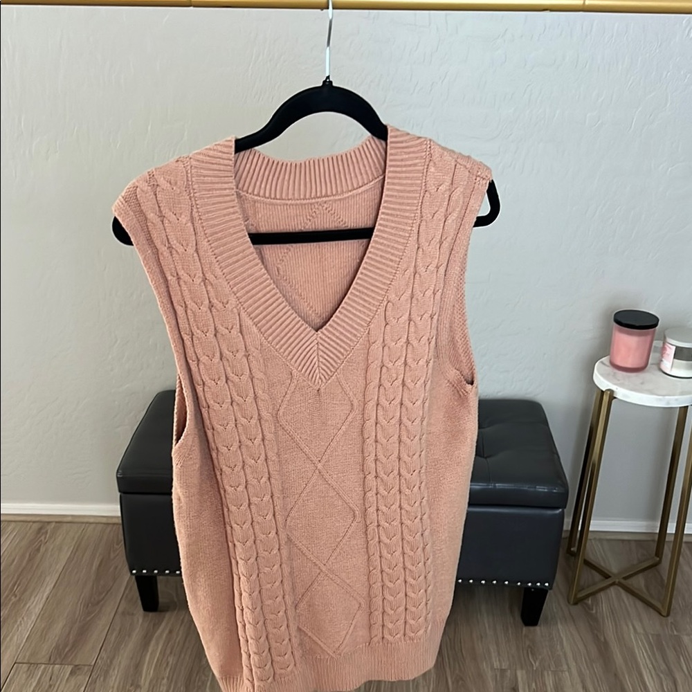 Women's Pink Cable Knit Sweater Vest